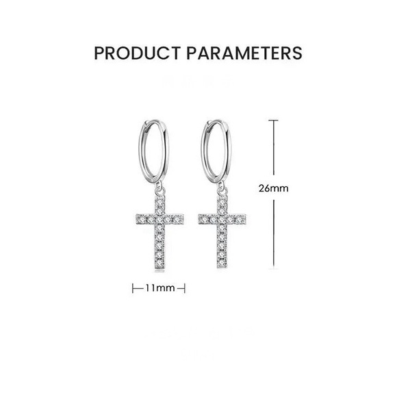 New Sterling Silver Gold Plated Micro Paved Charm Cross Earrings - Picture 6 of 7